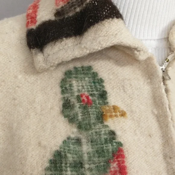 Vintage 70s Wool Jacket Love Birds Hand Crafted South American Woven w Fringe - Picture 4 of 16